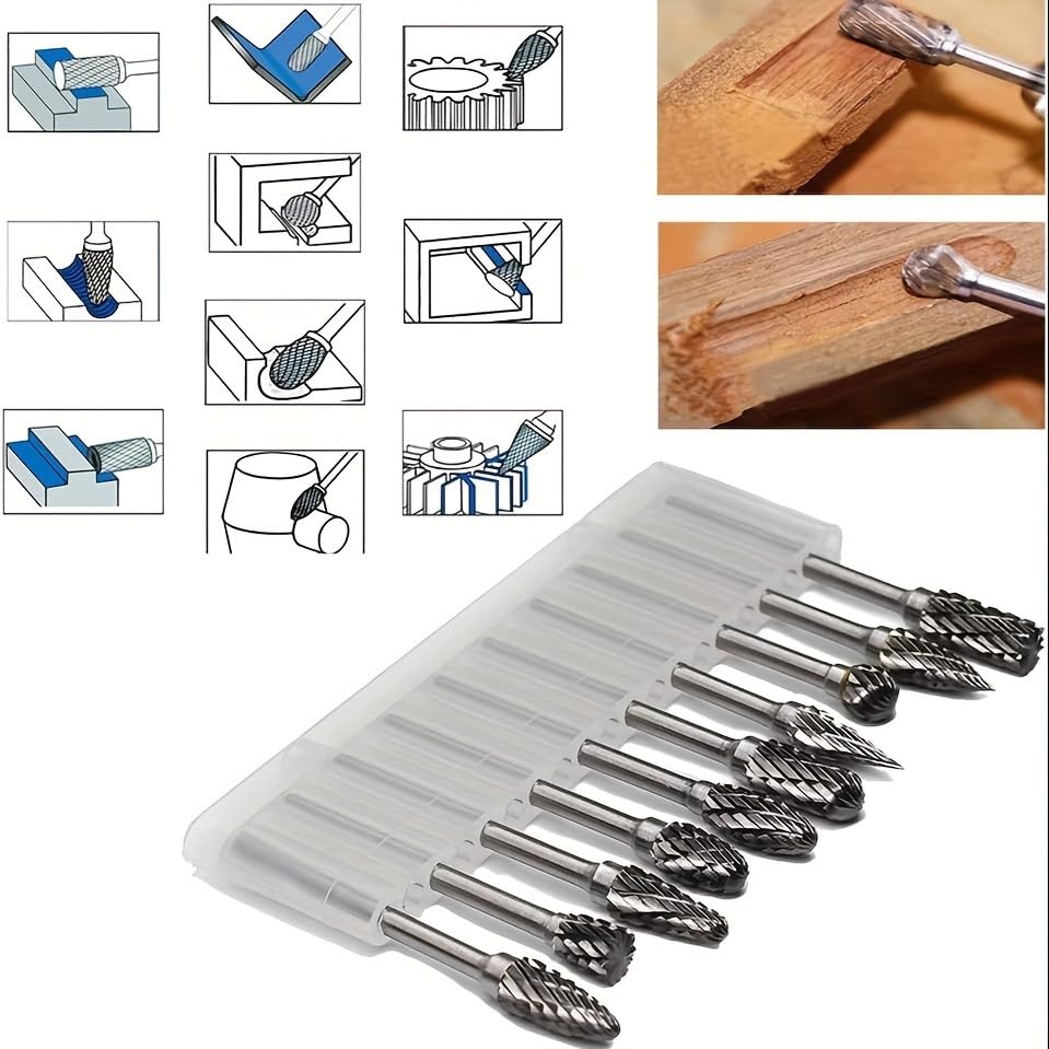 Set de 10 fresas de carburo de doble corte miniatura 2