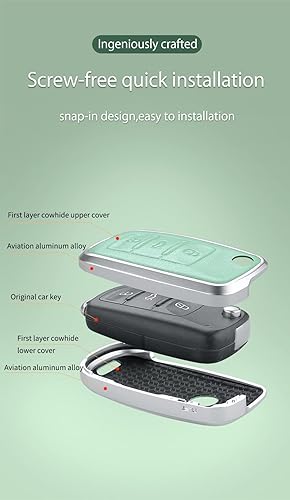 Miniatura 3 de SANRILY Marco de metal plateado y funda de llavero de cuero genuino para VW Tiguan Jetta MK1-MK6 Passat Golf GTI Beetle sin llave de protección