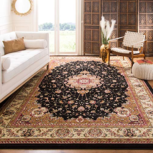 SAFAVIEH Lyndhurst Collection Area Rug - 9' x 12', Black & Ivory, Traditional Oriental Design, Non-Shedding & Easy Care, Ideal for High Traffic Areas in Living Room, Bedroom (LNH329A)