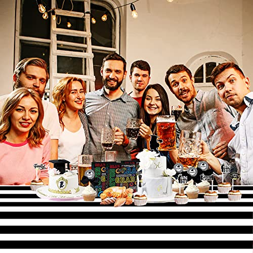 1Pcs Black And White Striped Tablecloth Plastic Waterproof Stripe Table Cover 54" X 108"Geometric Striped Table Covers For Dining/Camping/Picnic Black And White Birthday Party Supplies Decorations #TOP6