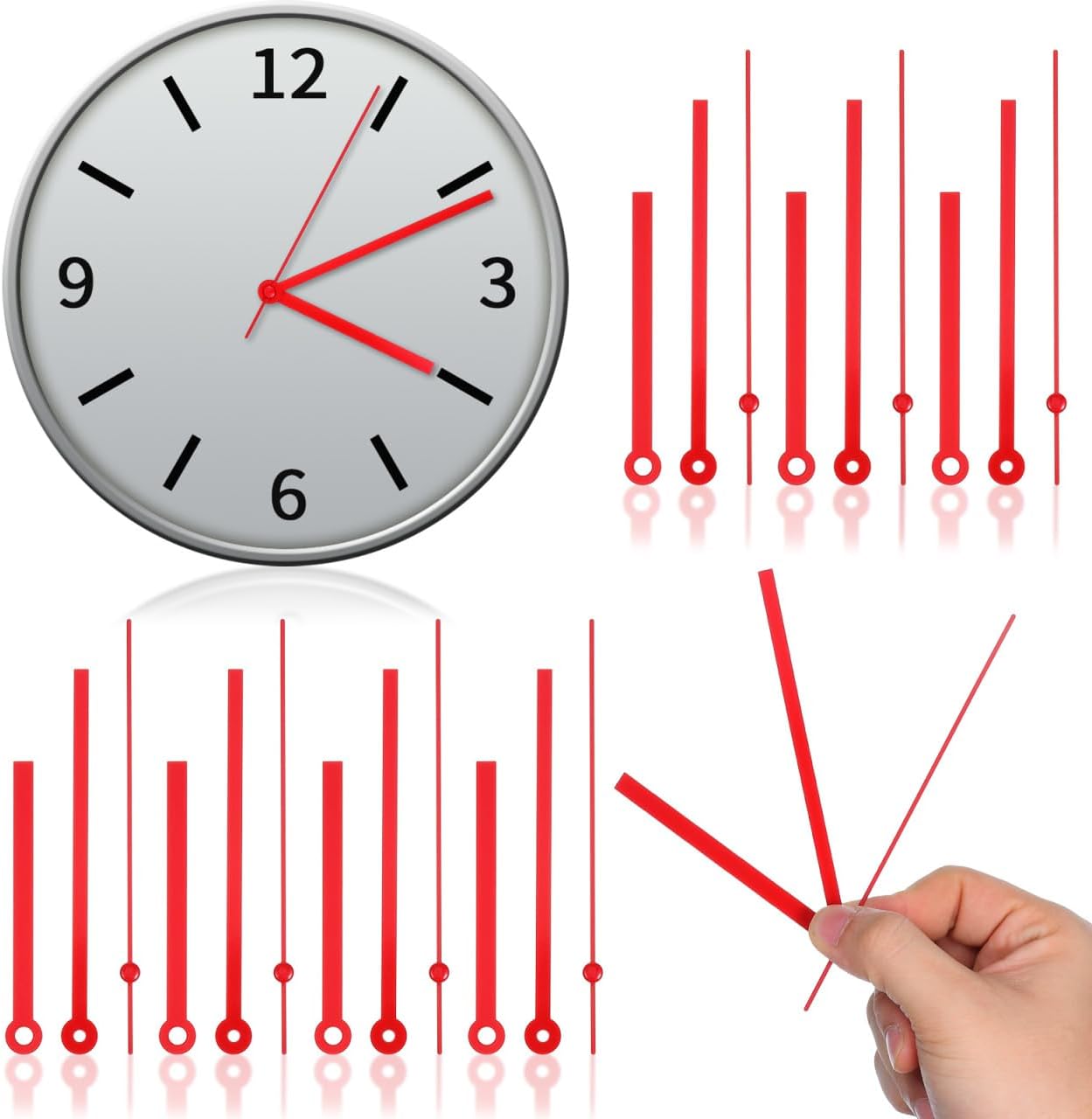 Homoyoyo 10 Sets Red Clock Hands Replacement Kit for Wall DIY Repair - 5.5 Inch Plastic Pointer Only for Quartz Battery Operated Mechanisms - 14cm Length fits 10-14 Inch Home Decor Clocks
