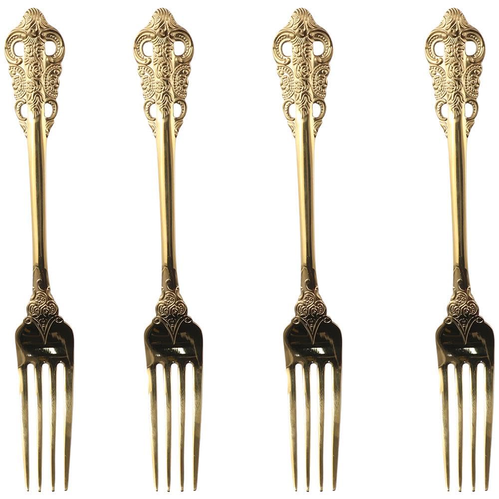 hobbyme 4 pcs stainless steel fruit forks, golden fruit forks, retro style, golden stainless steel cake forks, fruit dessert forks, fashionable retro style, golden