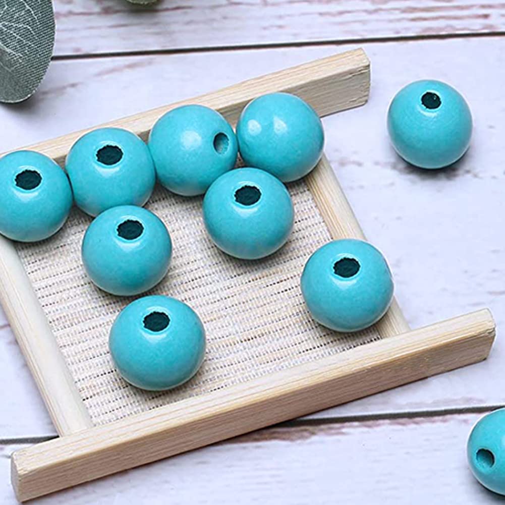 150 cuentas de madera azul de 16 mm, cuentas redondas de madera espaciadoras a granel sin terminar para manualidades, decoración de guirnaldas, fabricación de pulseras, collares, decoración de