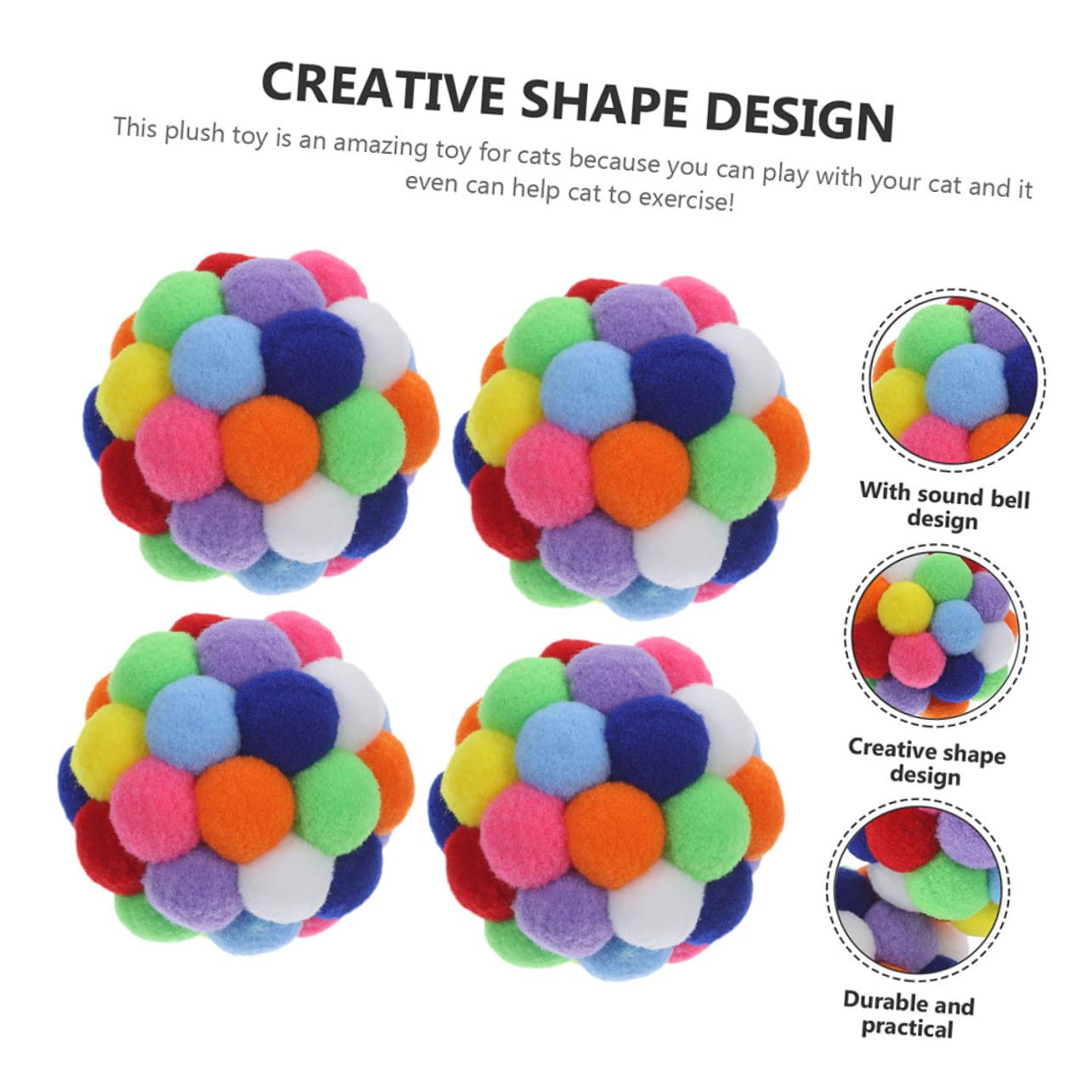FRCOLOR Balles Jouets pour Chats en Peluche 4pcs Interactives avec Clochettes pour Activités en Intérieur Stimulantes et Gardant Le Chat Actif