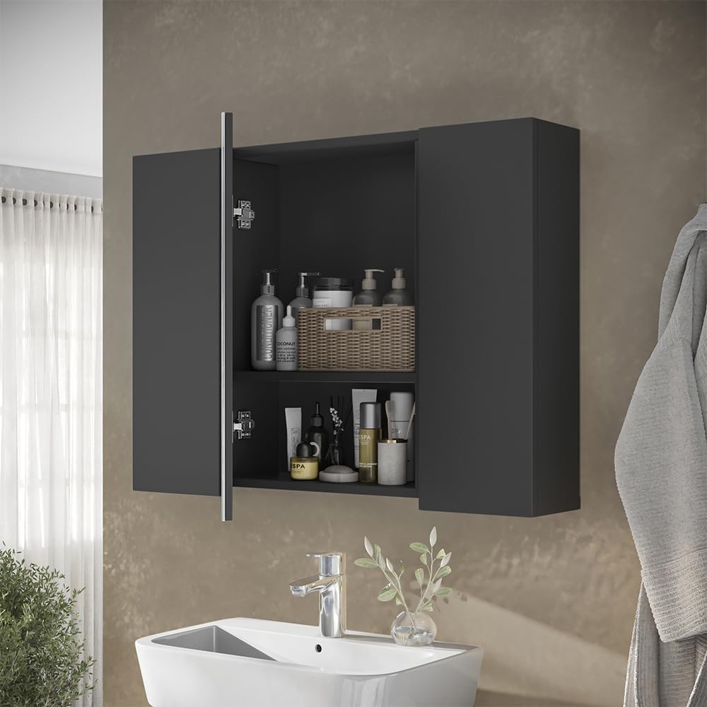 Vicco Armoire de Toilette Leopold, Anthracite, 80x59.2cm avec des étagères, Qui Trouve sa Place dans Toute Salle de Bain