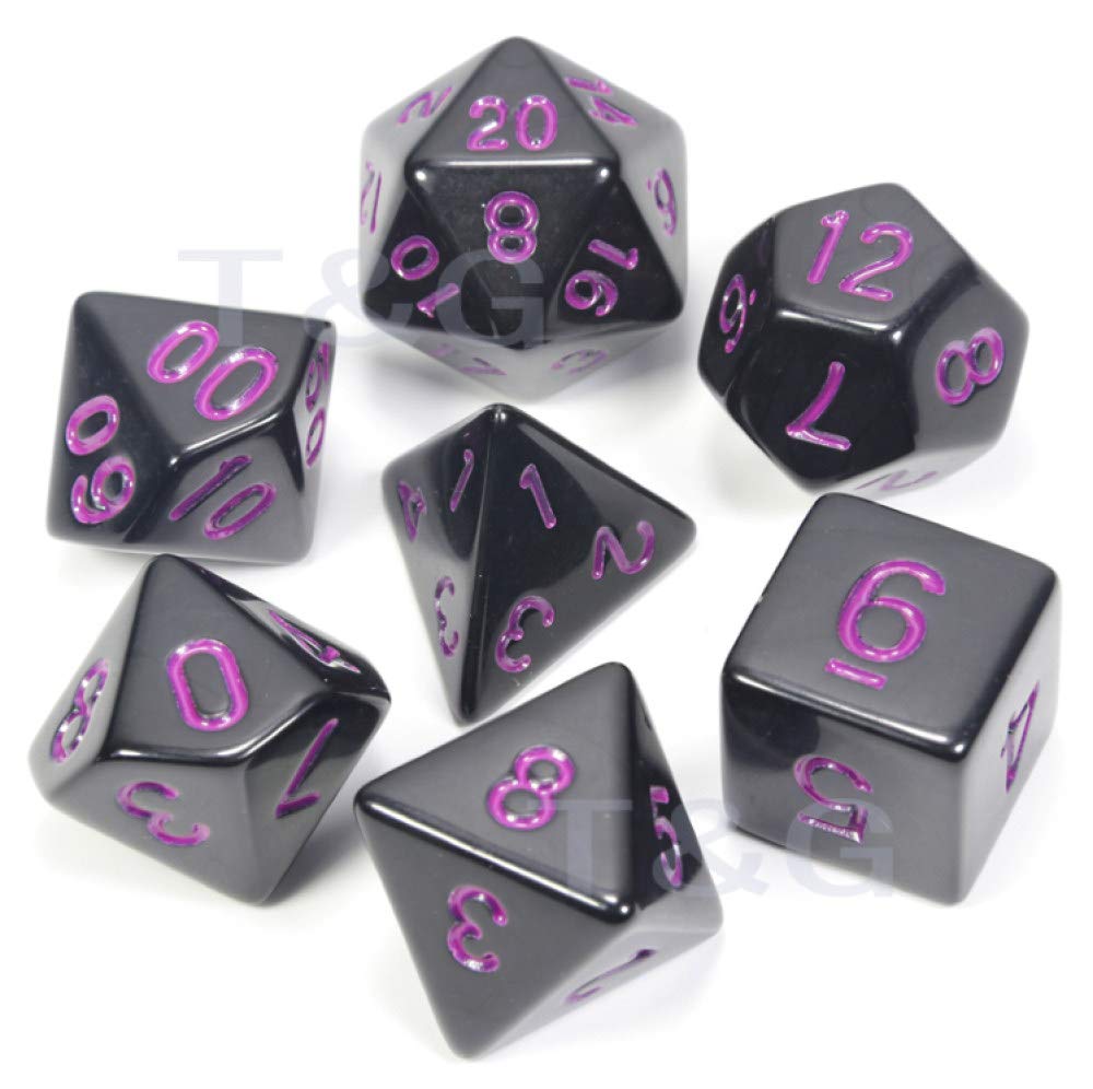 WHFDSBD Polyhedral Dice,Black Purple 7 Pieces Fine Acrylic Game 20 Sided Polyhedral Convenient Interesting Dice Set,Math Teaching