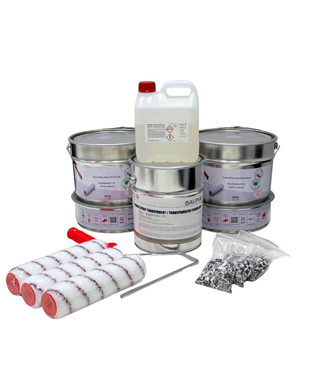 Swiss Tech Żywica Epoksydowa 2K RAL 7001 na Beton – Zestaw 25 m² – Powłoka Epoksydowa do Garażu, Warsztatu, Magazynu – Antypoślizgowa, Niskoemisyjna Low VOC, Odporna Chemicznie