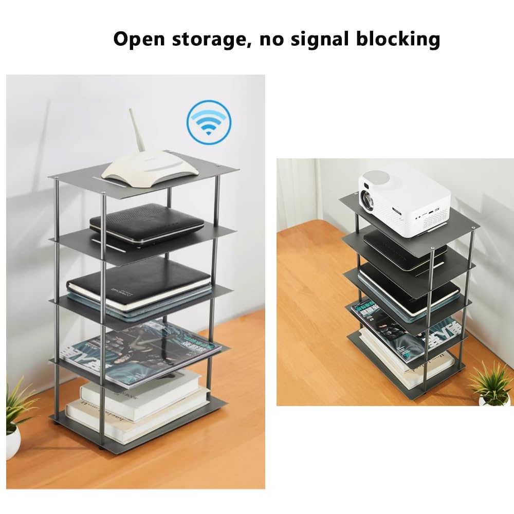 Supporto per proiettore AV da Tavolo, ripiano per Router Aperto a 2 Livelli, in Alluminio, per Console Audio/Video/decoder Via Cavo/Amplificatore/Streamer (Bianco, 27x18,5x14,5 cm)