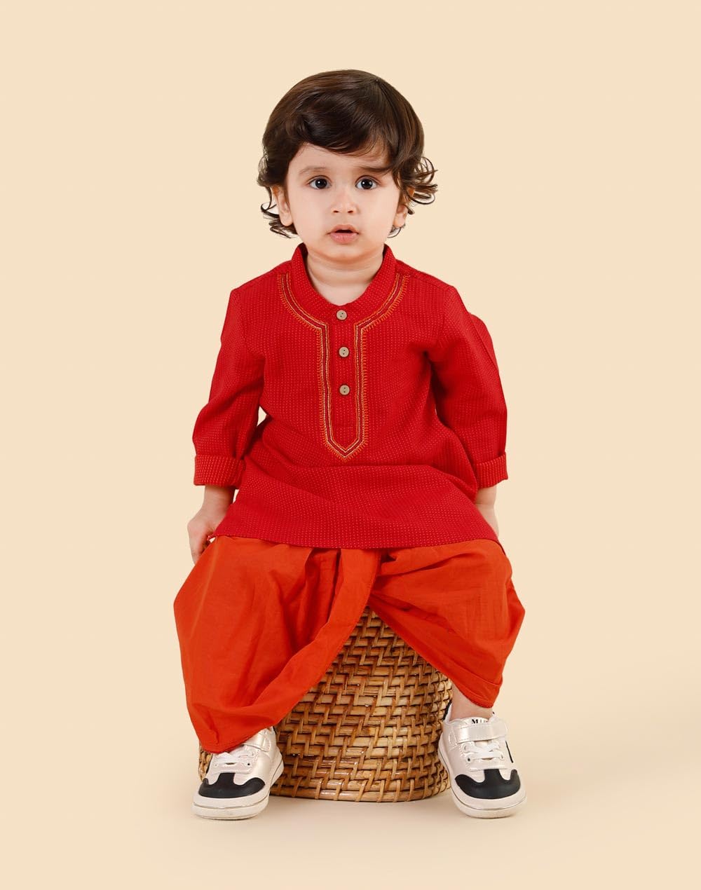 Fabindia Red Cotton 2Pc Dhoti Set 3