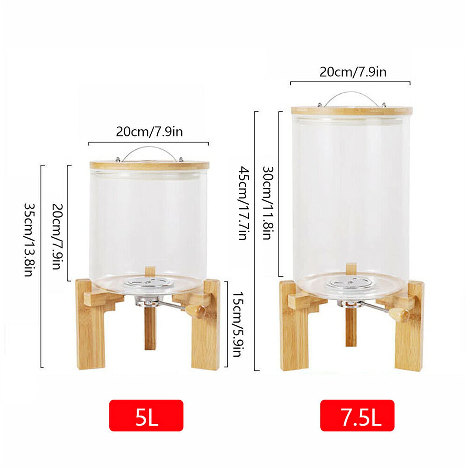 Futchoy Contenedor de almacenamiento de alimentos, dispensador de comida para gatos, para perros, 5 L/7,5 L, recipiente de arroz de cristal, adecuado para avena, harina, maíz, soja, cereales,