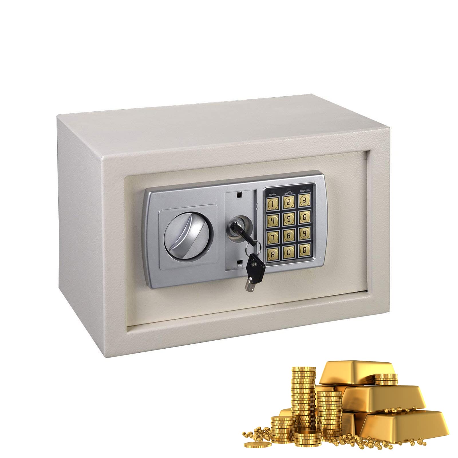 Caja Fuerte Ignífuga E Impermeable con Teclado Digital, 8,5 L, Color Blanco, con Cerradura De Combinación Digital, para Dinero, Oficina, Personal.