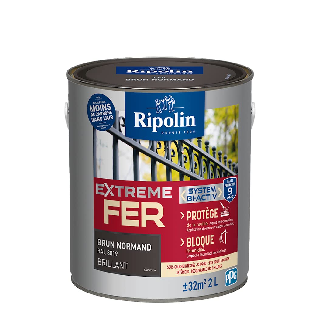 Ripolin – Vernice per ferro da esterno, glicero, antiruggine, senza sottostrato diretto sulla ruggine, resistente alle intemperie, ai raggi UV e agli urti, lucida, 2 l, marrone normale
