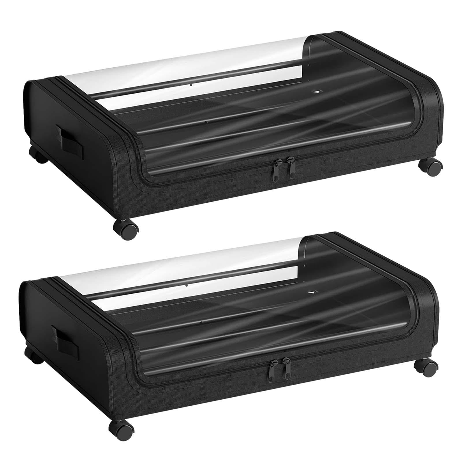 Under Bed Rolling Storage Underbed Storage Box with Wheels for Shoes Clothes 2 Black|Storage Bags-image-47