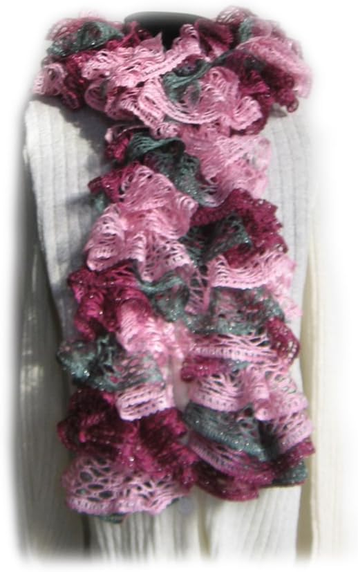 Fashion Handmade Knitted Ruffle Scarf,Red Heart Sashay Yarn Ballet Pink Maroon Grey