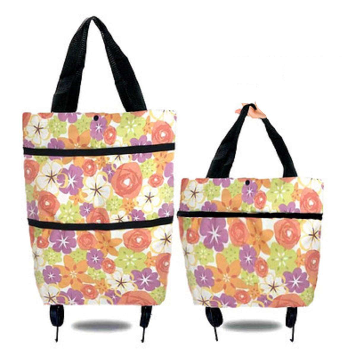 Swpato Reusable Grocery Bags with Waterproof Coating and Folding Wheels - Foldable Tote Bags for Shopping, Multi-Purpose Storage for Groceries（Orange