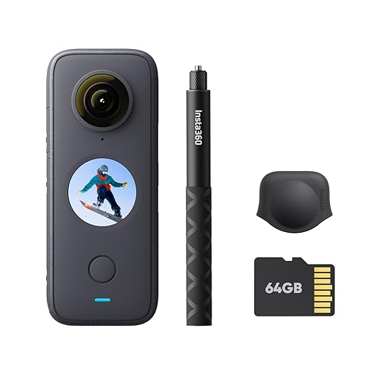 Insta360 ONE X2 プレミアムセット（ONE X2 x1、1.2m自撮り棒 x1、64GB SDカード x1、レンズキャップx1同梱）360度アクションカメラ 5.7K 360度動画 FlowState手ブレ補正 1630mAh大容量電池 10メートル防水 4マイク内蔵 360度オーディオ 360度全天球カメラ【Insta360公式】