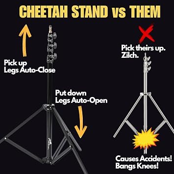 Cheetah Stand C12 Lightstand - 12 Ft Light Stand with Automatic Open & Closing Legs - 15lbs Max Weight
