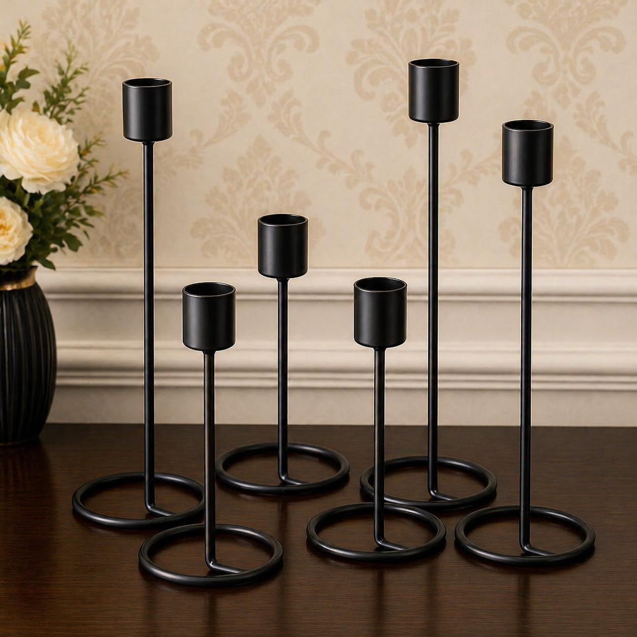 The Arts Box Metal Taper Candle Holder Set of 6 | Gold Decorative Candle Stands for Dining Table, Living Room & Wedding Centerpiece | Modern Tall Candle Holders for Home Decor & Festive Use (Black)-image-43