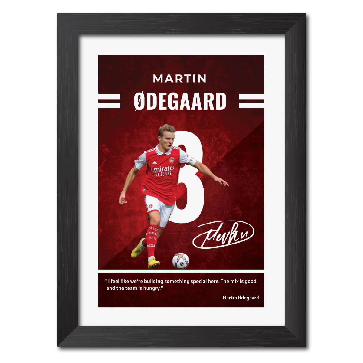 Martin Odegaard Poster Arsenal Laminated Photo Framed Painting with Matt Finish Black Textures (12 inches x 9inches)