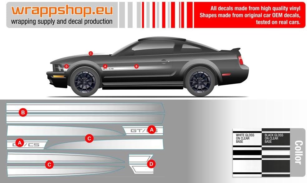 California Special GT/CS Rocker Stripes Vinyl Decal Graphics 2005-2009 Mustang (White Gloss on Clear base)