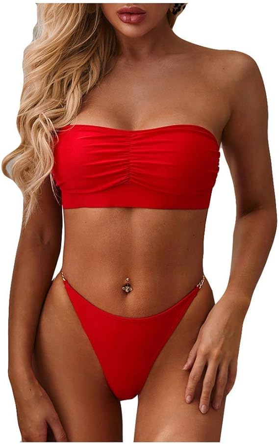 Two Piece Swimsuit Monochrome for Women Tube Top Swimwear Height Feast