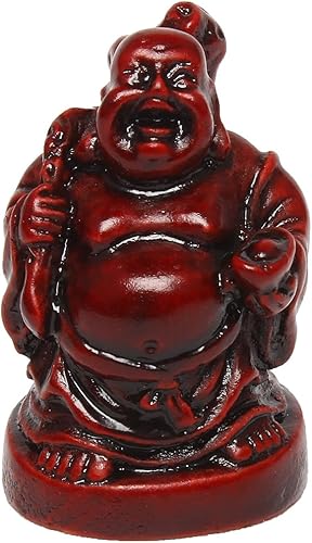 Miniatura 6 de Juego de 6 figuras de Buda sonriente de la suerte feliz de Buda, 1 pulgada, color rojo