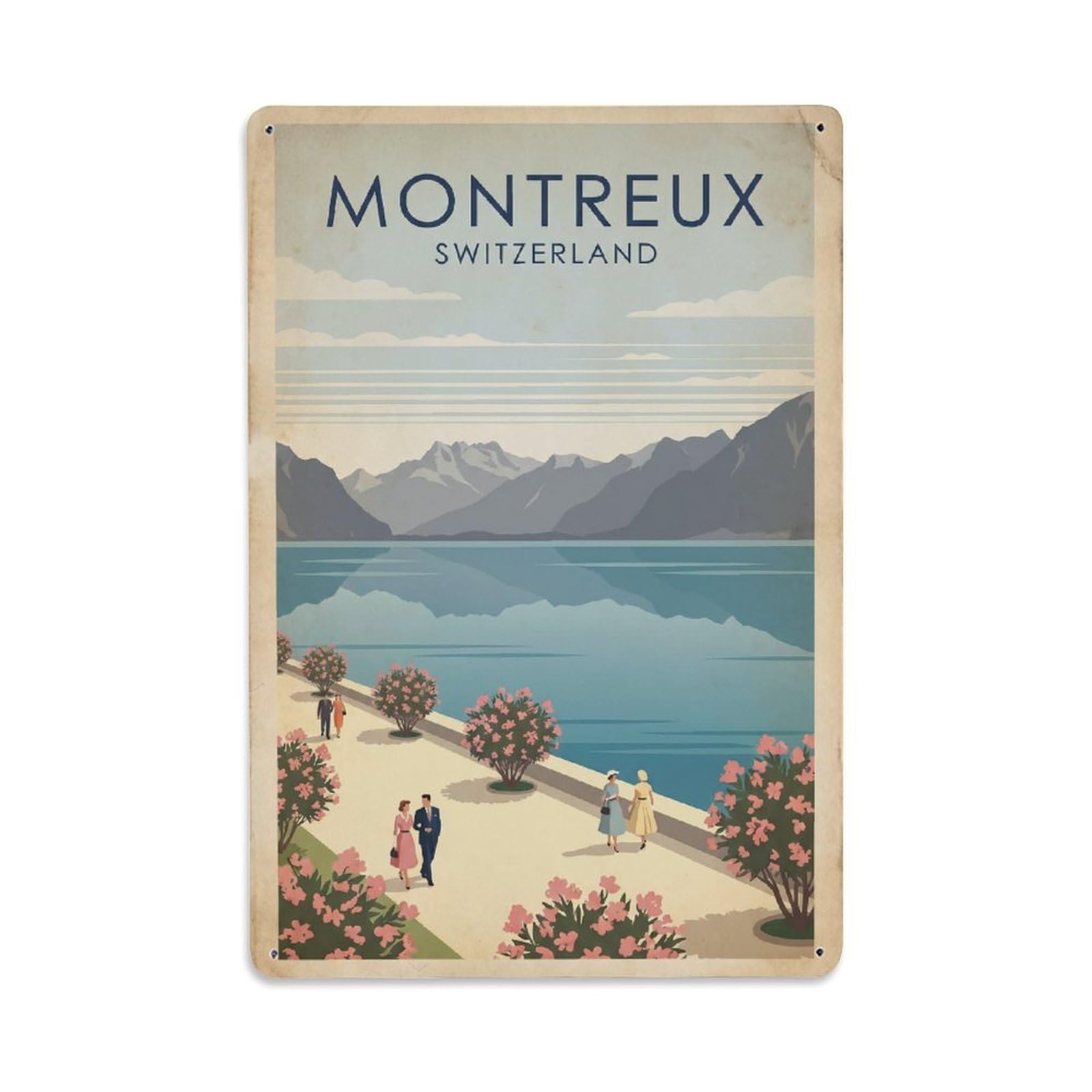 Retro Travel Switzerland Montreux Metal Tin Sign Plaque Wall Decor for Cafe, Club Bar, Office, Garden Metal Poster 8x12Inch