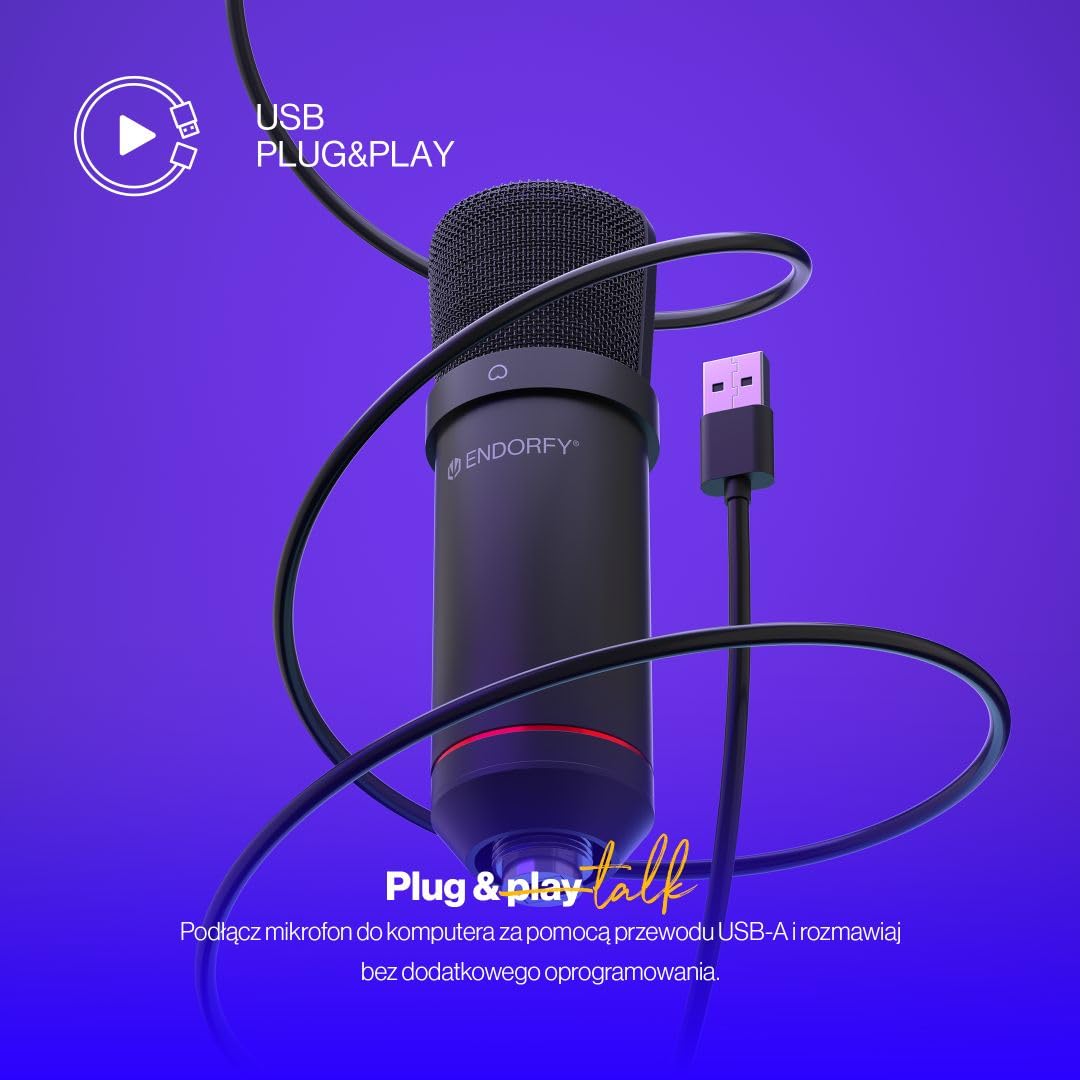 ENDORFY Solum mikrofon pojemnościowy USB do streamingu i podcastów, kardioidalny, ramię studyjne, pop filtr, shock mount, mikrofon gamingowy PC Mac