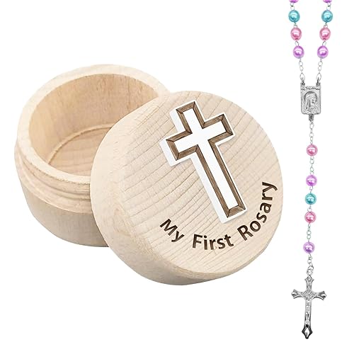 Regalos de bautismo católico, mi primer rosario y caja de recuerdo, juego de rosario, cuentas de rosario multicolor católicas para hombres, mujeres