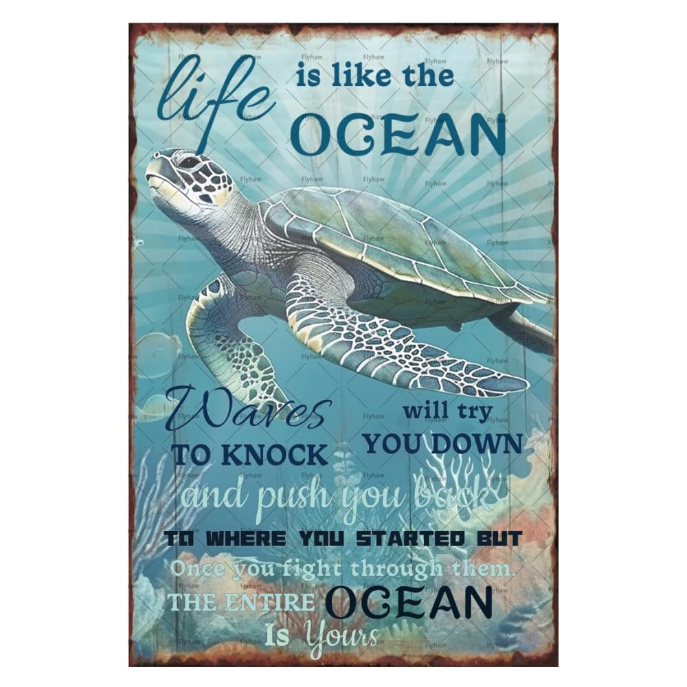 Life Is Like Ocean Sea Turtle Tin Sign, 8x12 Inch Decor