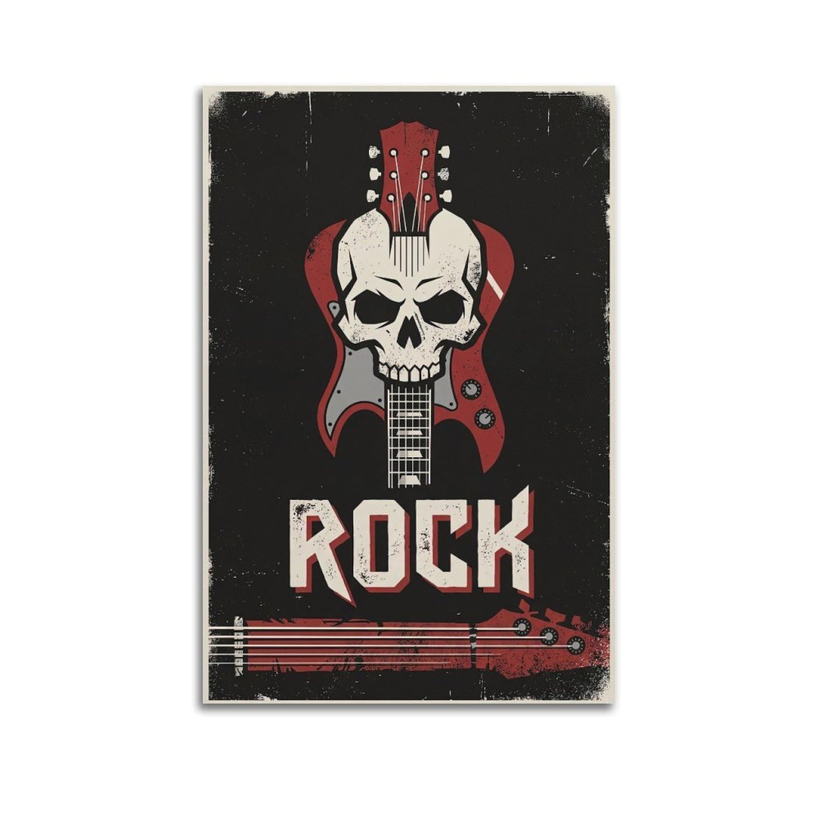 Okngb Unframe-Style Vintage Gothic Skull Guitar Rock Metal Music Poster Decorative Painting Canvas Art Picture 20X30inch(50X75cm)