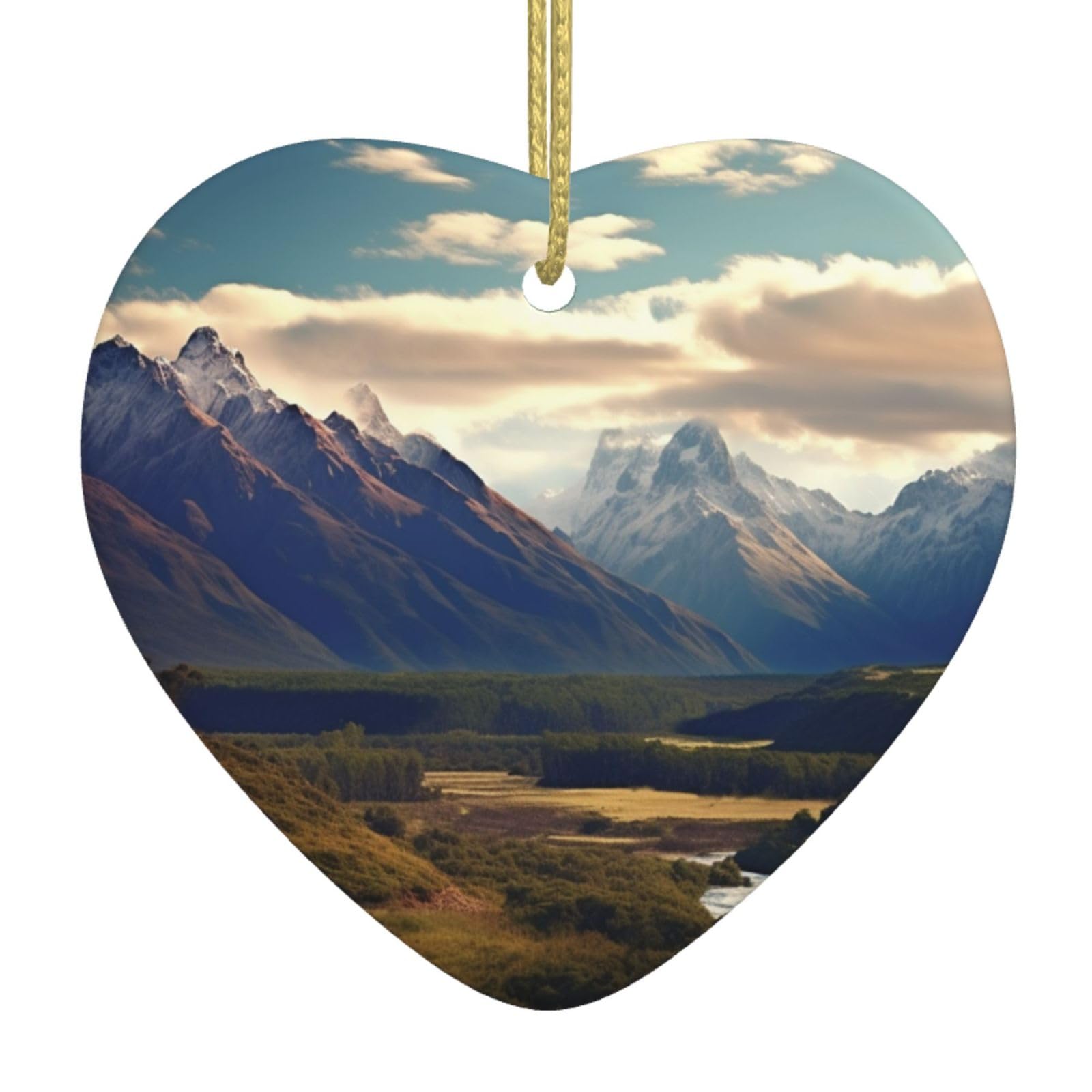 Ceramic Christmas Tree Hanging Ornaments with Gold Ropes Christmas Tree Decorations Heart Ceramic Cook National Park Mountain Landscape Pendant Keepsake Decorations for Holiday Xmas Gift Ideas