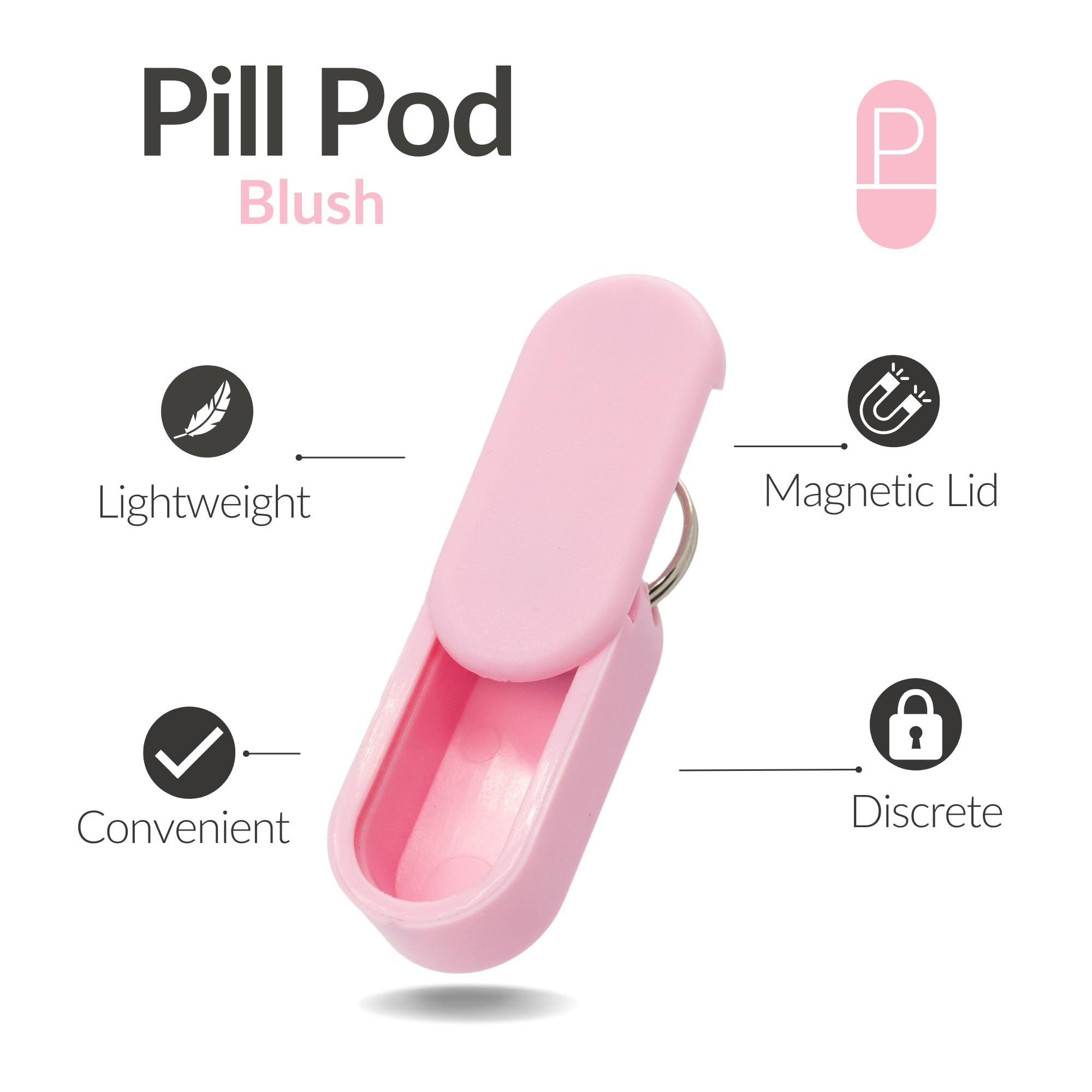 Pill Pod Keychain Pill Holder Single Pack – Lightweight Magnetic Pill Organizer for Daily Medication Storage, Portable Micro Pill Case for Travel, Durable and Discreet (Blush)