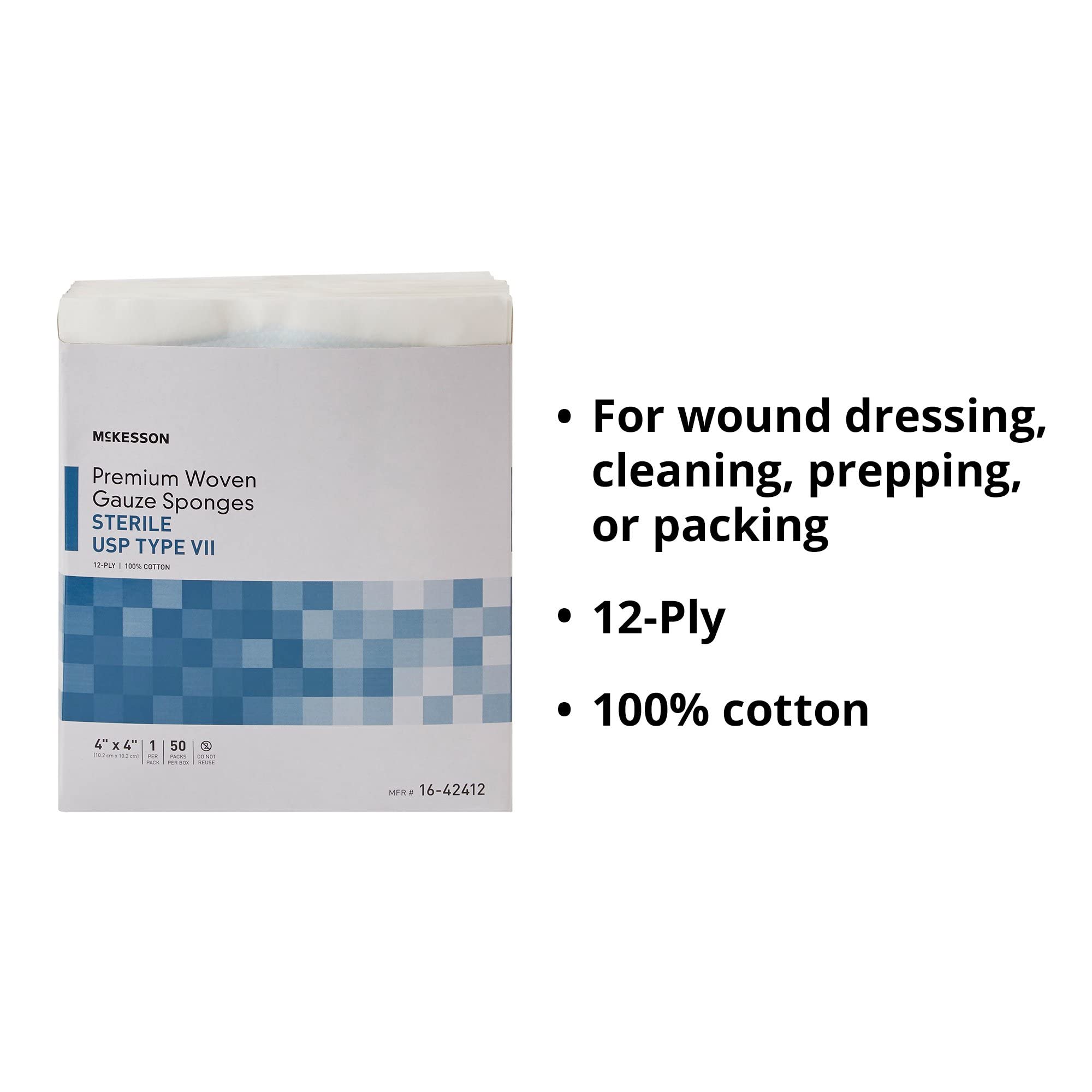 McKesson Premium Woven Gauze Sponges, Sterile, 12-Ply, 4 x 4 in, 1 per Pack — Amazon image 3