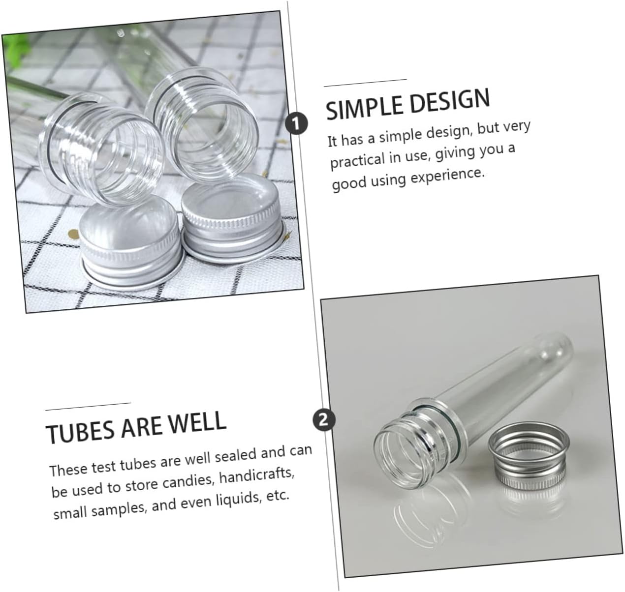 Cabilock 50pcs Dube Tube Test Tube Bottles Mouth Storage Containers for Candy Pill Bath Salt