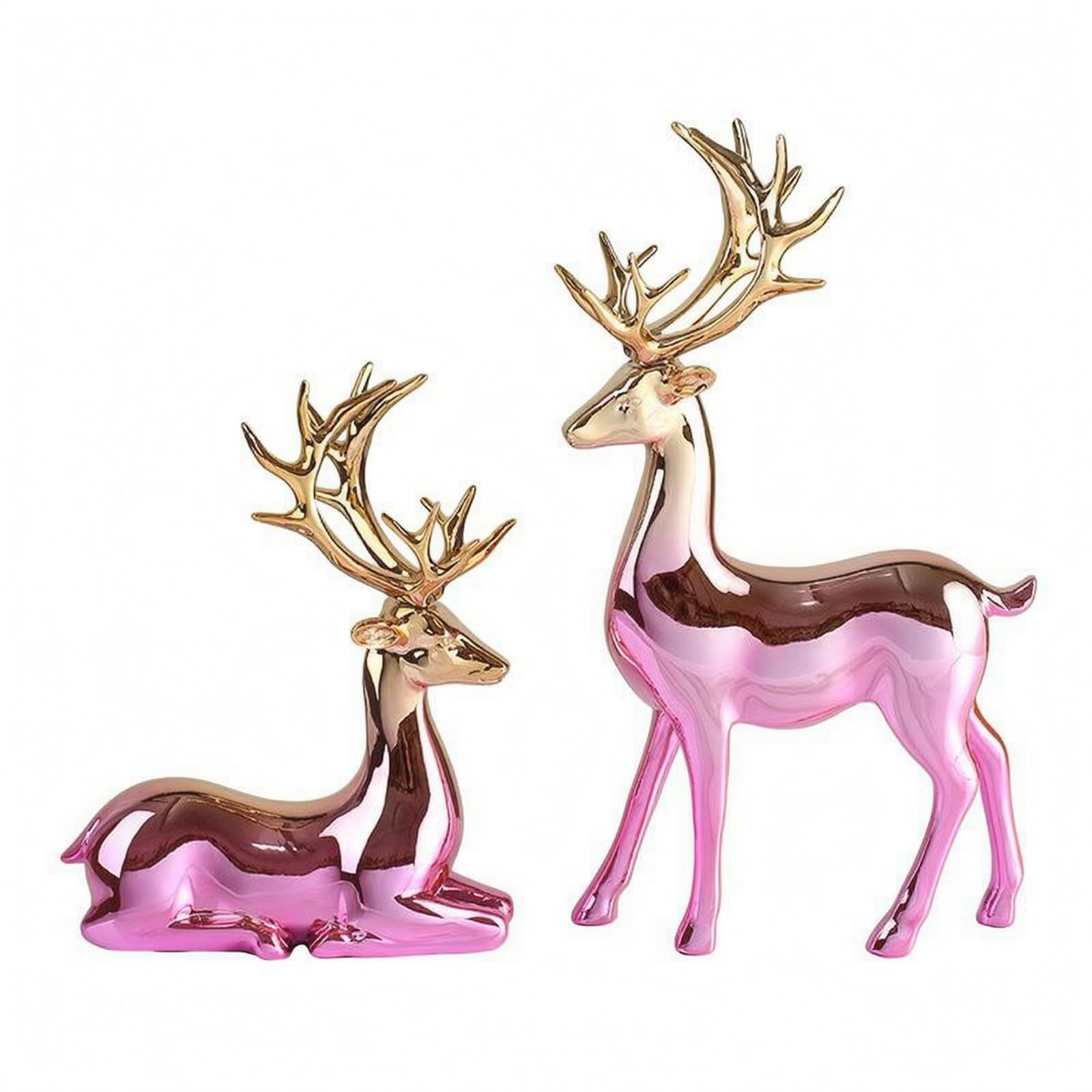 predolo Hirschornament aus Resin elektroplattierte Oberfläche Hirsch Dekofigur Wohndekoration Wohndeko für Wohnzimmer, Champagner