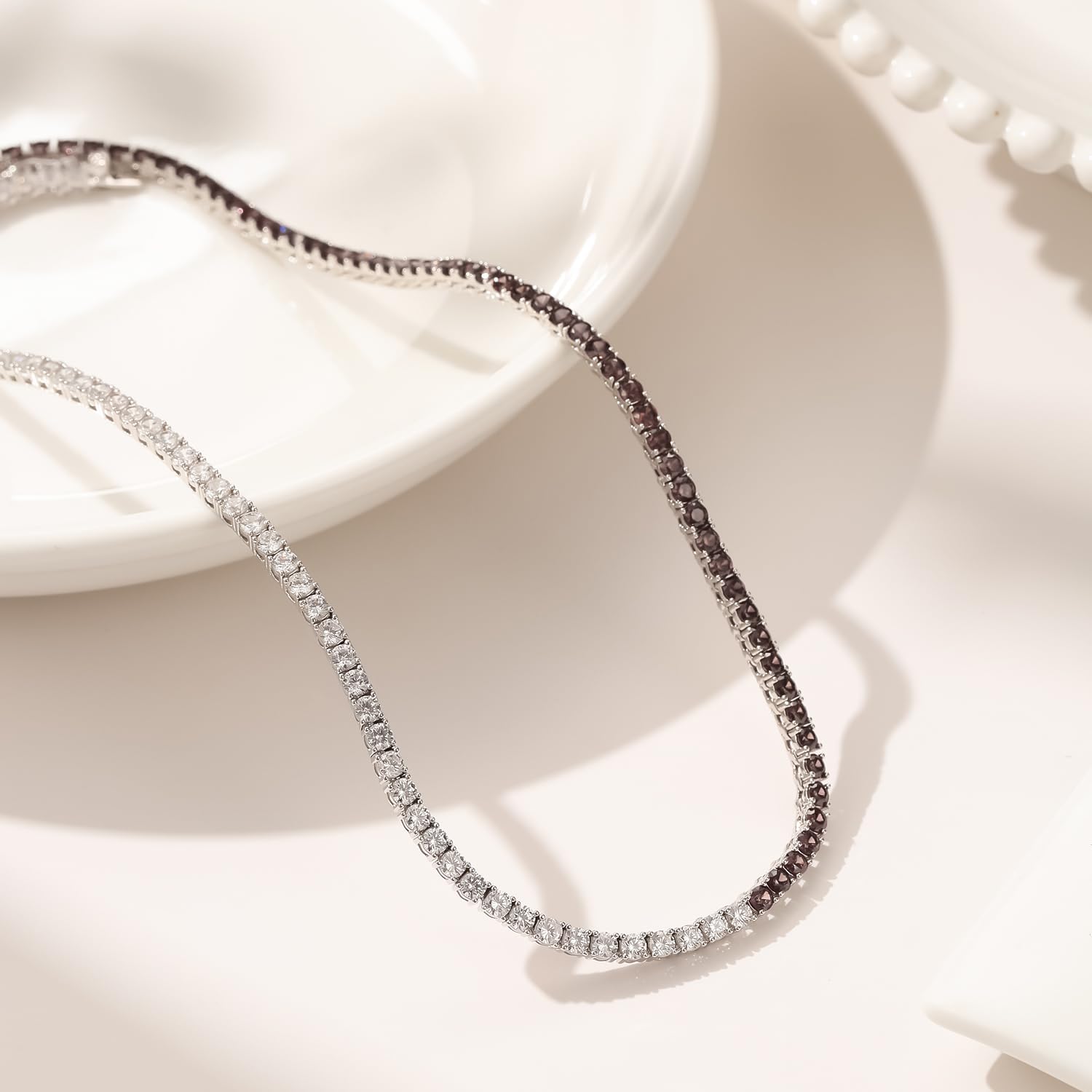 Two-Tone Tennis Necklace for Women, Dainty Zirconia Chain with Brown and Clear CZ, Minimalist Choker Collar Jewelry for Gift or Daily Wear - Image 2