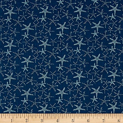 Dear Stella Life Aquatic Starfish Deep Aqua Green Fabric By The Yard