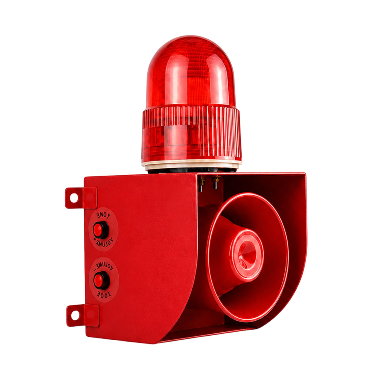 Alarma De Sirena Industrial, Sirena 120dB Con Luz Estroboscópica LED DC24V | Carcasa De Acero Laminado En Frío, -40°C~70°C, IP65, 25W, 9 Tonos Preestablecidos, Voz Vía USB, Fácil Montaje En Pared