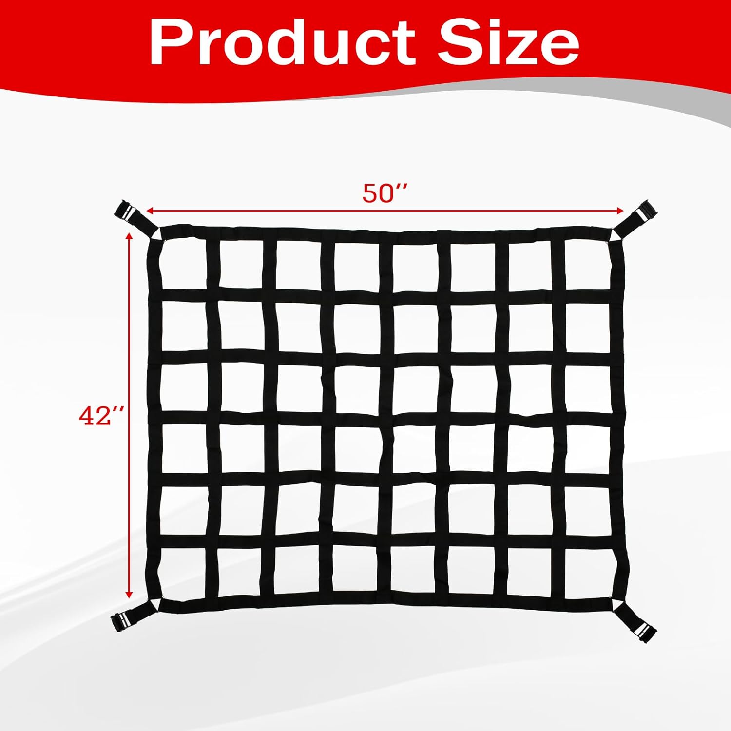 Heavy Duty 42" x 50" Truck Bed Cargo Net with Adjustable Cam Buckles & S-Hooks,3.5' x 4.17' Cargo Net with 1100LBS Capacity for Pickup Truck Bed Trailer SUV Jeeps - Image 3