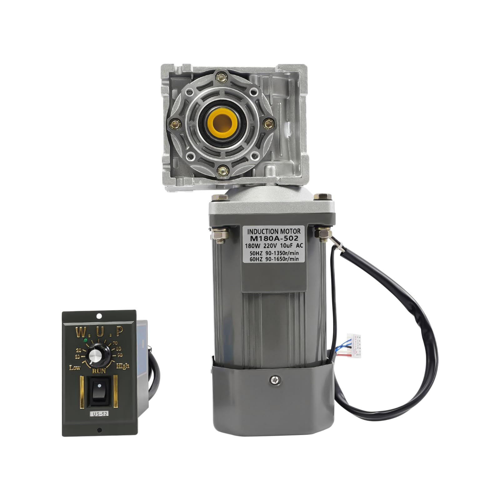 Motoriduttore a vite senza fine da 220 V e 180 W con regolatore di velocità – Ingranaggio a vite senza fine motore velocità regolabile, coppia 35 NM – Riduttore per industria, automazione