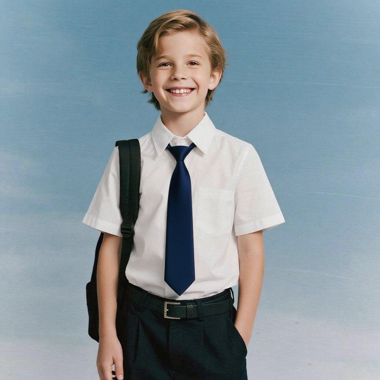 Boys Ties Pre-Tied Kids Necktie for Age 8-12 Adjustable Woven Formal Kids School Tie Wedding Graduation Uniforms