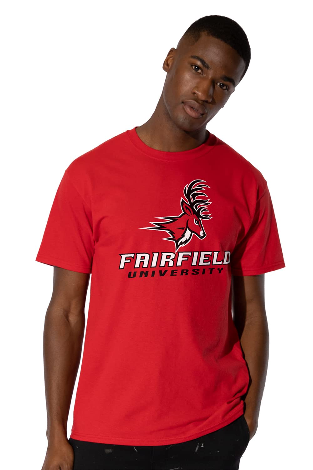 Fairfield University Official Stacked Short Sleeve Mens Cotton T-Shirt,Red, Large