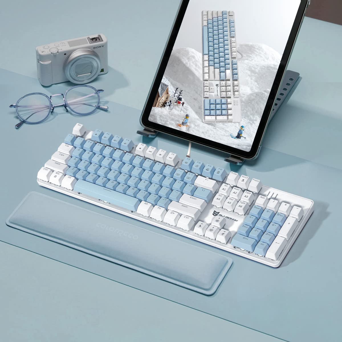 Qisan Mechanical Gaming Keyboard Wired Ice Blue Led Backlit Keyboard Blue Switch Full Size 104 Keys US Layout | Computer Keyboards | Gaming Accessories — view 8