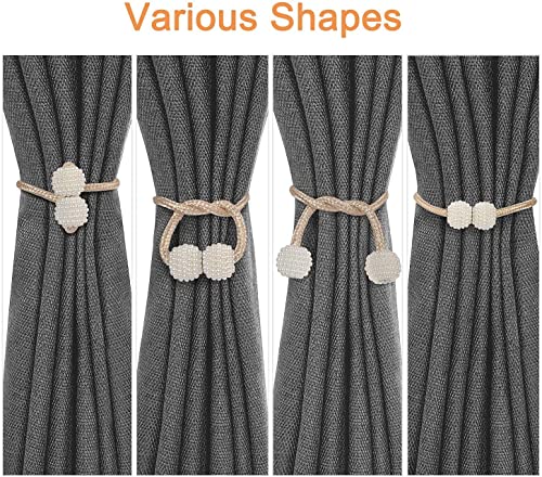 Image of Home Cloud Magnetic Curtain Tiebacks Convenient Drape Tie Backs - Pearl Decorative Rope Holdback Holder for Window Drapries Color Multi (1pair 2 pcs) (Beige.)