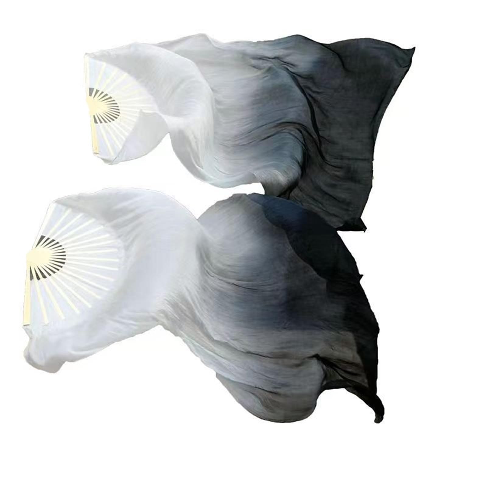 SVPMECN Silk Belly Dance Fan,Real Silk Fan Veils 1 Pair (Left+Right),Long Folding Fans,for Dance Performance Art Performance