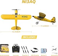 Vista 9 de Avión RC de 82.4 °F con control remoto de 3 canales, entrenador de avión deportivo Cub S2 con protector de hélice y sistema de estabilización