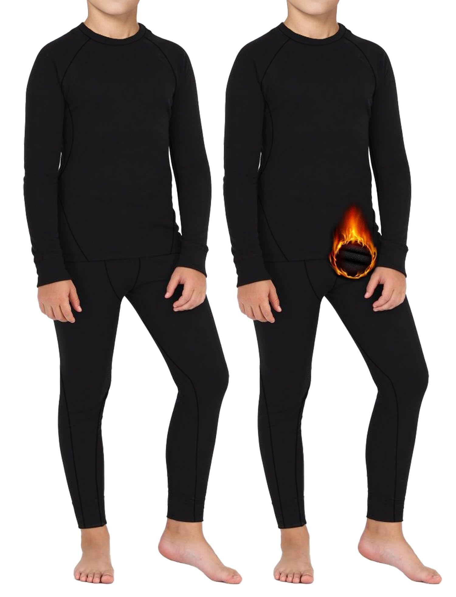 Dalavch 2 Sets Youth Boys Thermal Base Layer Long Johns Compression Leggings and Shirts Fleece Lined Underwear for Kids Girls