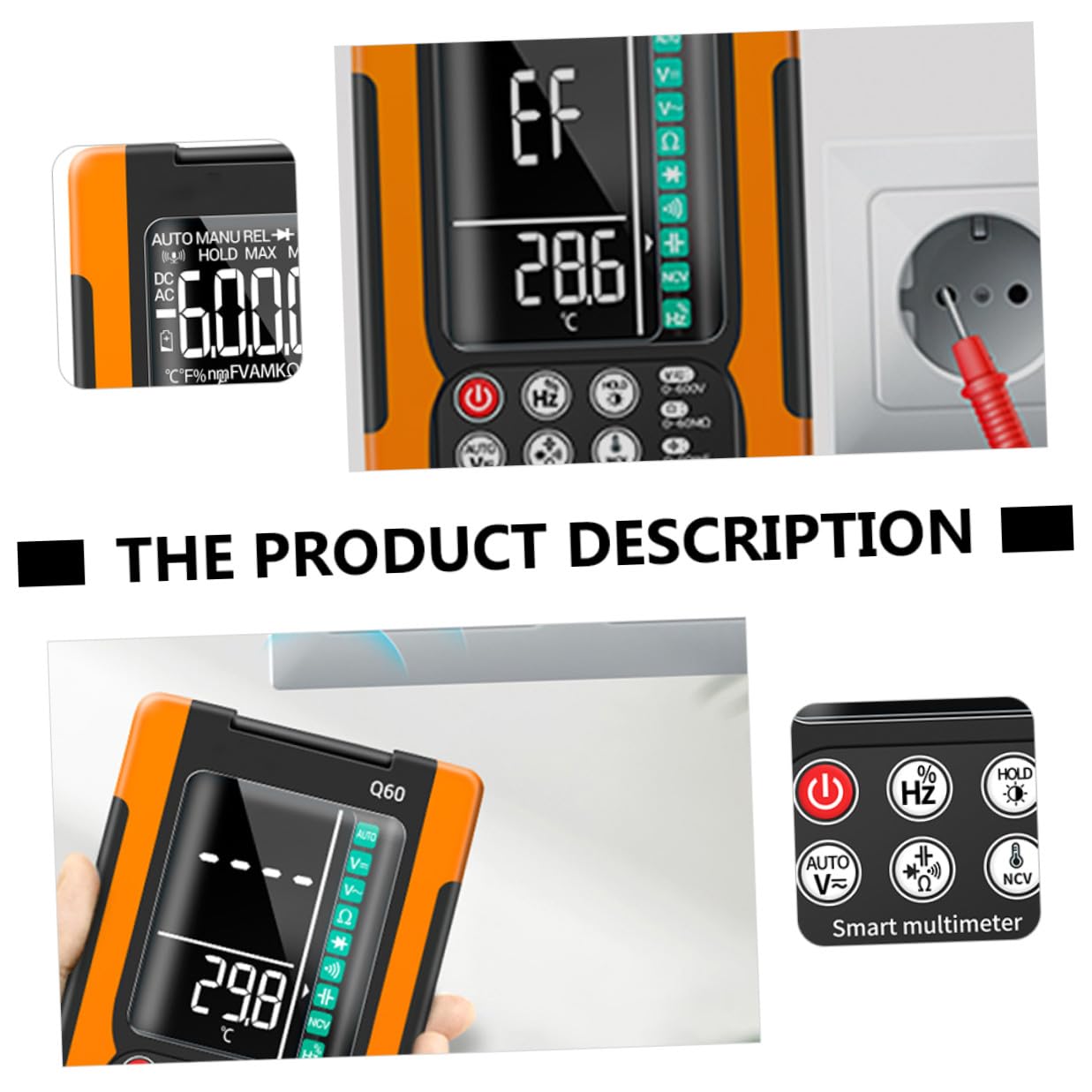 Q60 Digital Multimeter with Auto Ranging True, Ncv Voltage Current Ohm Tester, Backlit Display, Continuity Buzzer, Diode Detection, Data Hold, Suitable for Electrical Repair