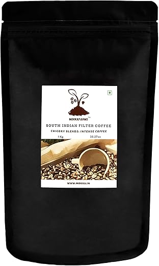 MokkaFarms Traditional South Indian Filter Coffee 1 Kg – Intense Coffee | 60% Coffee – 40% Chicory Blend | Freshly Roast & Ground, Strong & Flavourful | Farm to Fork | One-way…